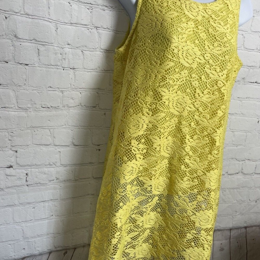 George women size 12 yellow floral crochet lined strap mini dress - Picture 2 of 7